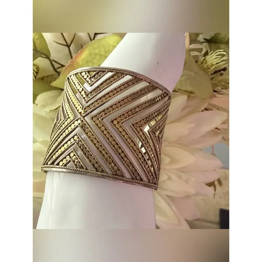 Anna Beck 925 Sterling Silver 18K Gold Plated Wide Cuff Bracelet
